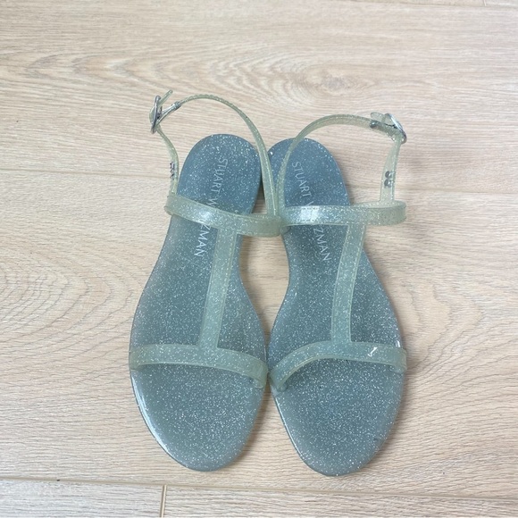 Stuart Weitzman Womens Mellie Jelly Glitter Flat Summer Sandals Silver Size 8 - Picture 1 of 6